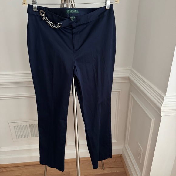 NWOT Polo Ralph Lauren Navy Ankle Pants with Silver Chain Detail Size 8P - Picture 1 of 6